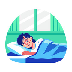 Obraz premium A character having chickenpox on his face, flat illustration