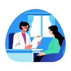 A female doctor doing a routine checkup, flat illustration