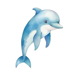 dolphin cute watercolors illustration on white background