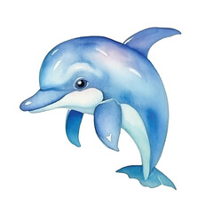 dolphin cute watercolors illustration on white background