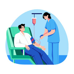 A character giving blood donation, flat style illustration
