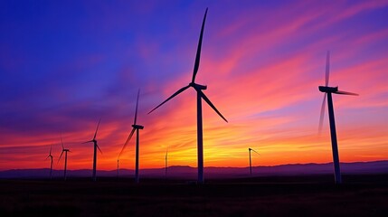 Wind Turbines at Sunset: A captivating image of wind turbines set against a stunning sunset sky, showcasing the beauty of sustainable energy.