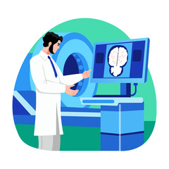 A doctor doing mri scan, flat style illustration