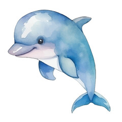 dolphin cute watercolors illustration on white background