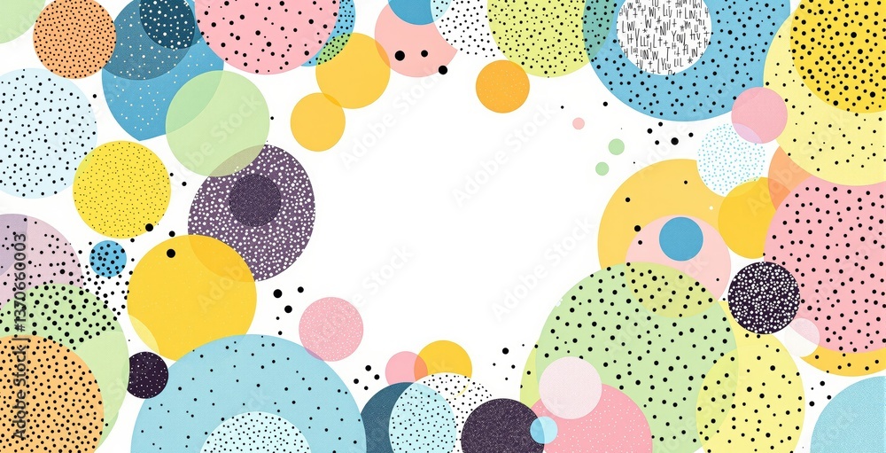Poster abstract colorful polka dot circles overlapping in creative layout on white background, playful arti