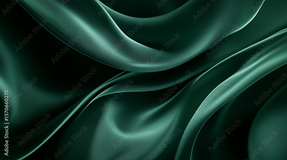 Poster a close up of flowing green fabric with soft folds and shadows creating a smooth texture effect