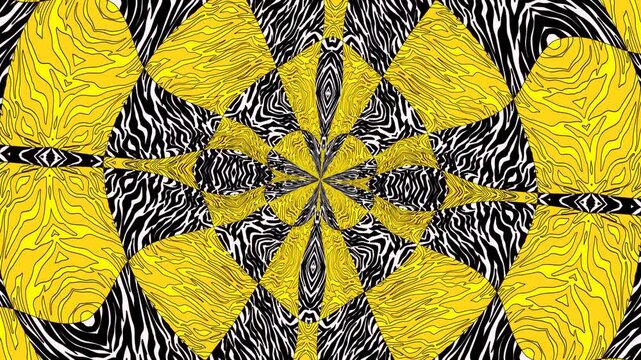 Seamless young animation of psychedelic zebra print with duotono colors.Art collage leopard and zebra pattern acid spiral with a psychedelic look 