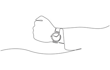 Continuous single line sketch drawing of people hand wearing wrist watch,Hand wearing a wristwatch in continuous line drawing. Minimalist illustration for beauty and fashion.