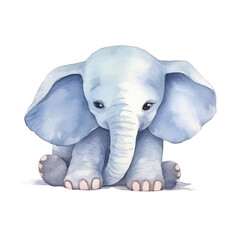 elephant lay on floor cute watercolors illustration on white background