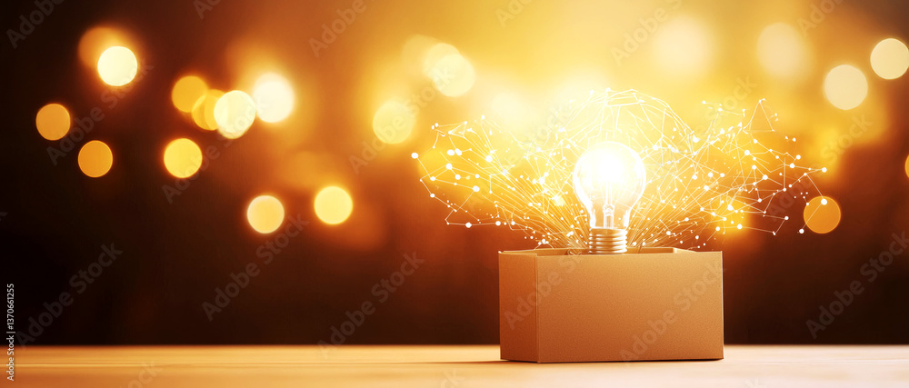 Poster innovative idea generation brainstorming box for creative solutions in a bright environment with ins