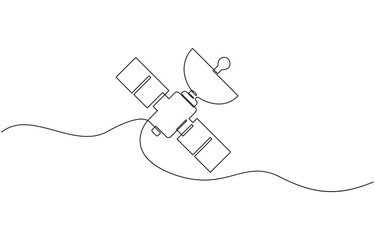 Obraz premium Continuous one line drawing of Satellite in the outer space, Continuous single line drawing of space satellite. satellite communication from near-earth orbit.