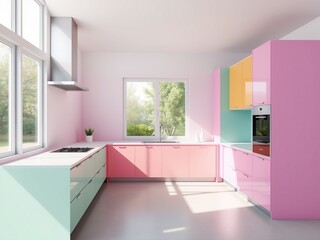 Bright Kitchen Interior with Outdoor Garden Access