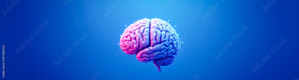 Poster 3d-rendered human brain model with highlighted neural connections