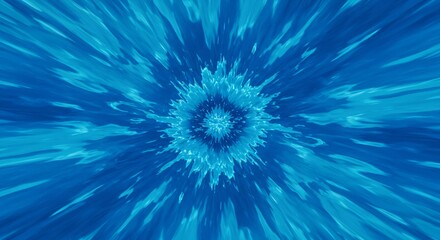 Abstract image of icy blue energy radiating outwards from a central white light - a background material expressing extreme winter, an ice world, or a cooling effect