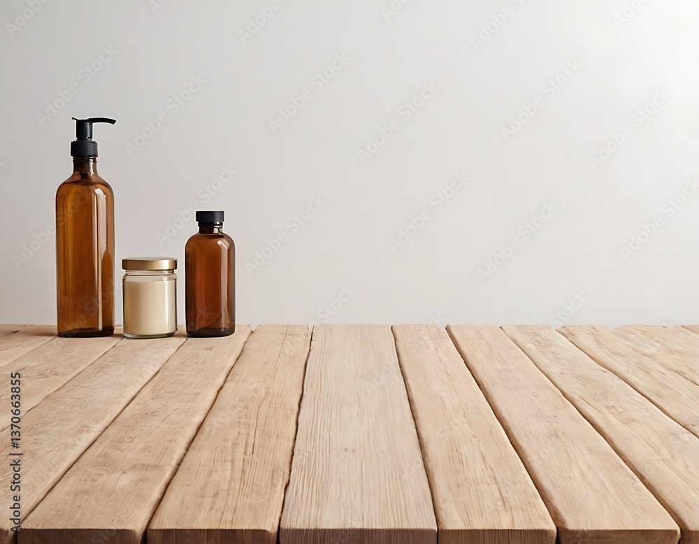 Poster wood table top on white background with product display concept. empty wooden table floor. 3d render