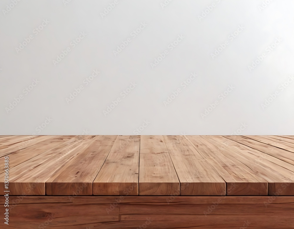 Poster wood table top on white background with product display concept. empty wooden table floor. 3d render