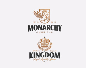 vintage kingdom horse heraldry logo template