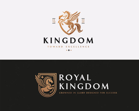 vintage kingdom horse heraldry logo template
