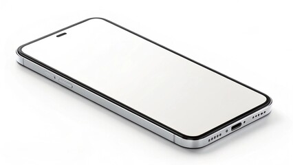 Minimalist smartphone with blank screen (mockup, white background)