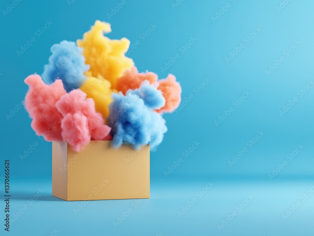 Aufkleber innovative brainstorming ideas explode from a colorful box in a creative studio environment