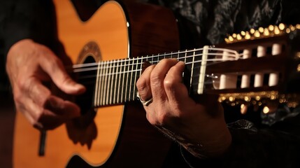 Obraz premium Closeup Guitar Player Hands Music