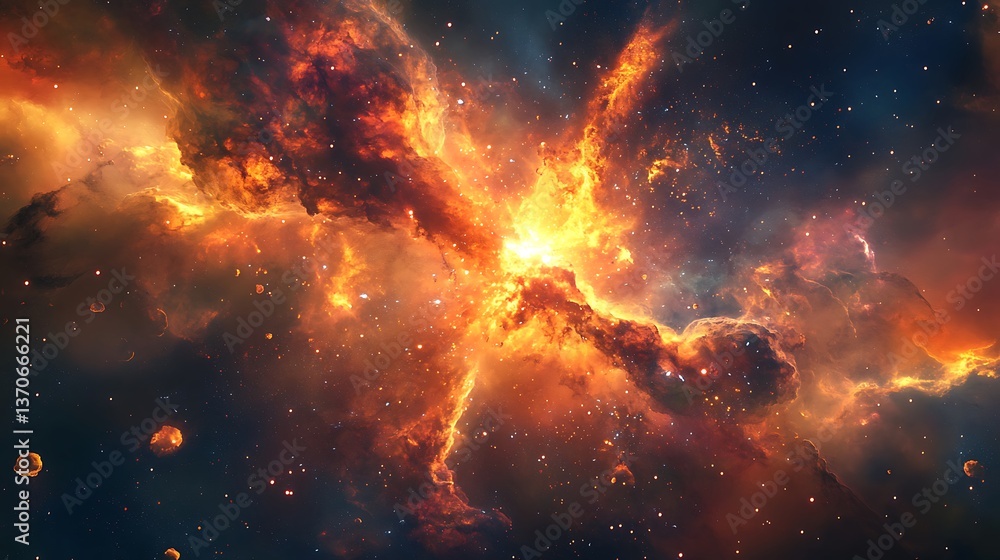 Poster a dynamic space scene with a futuristic spacecraft exploring a vibrant, unknown star system.