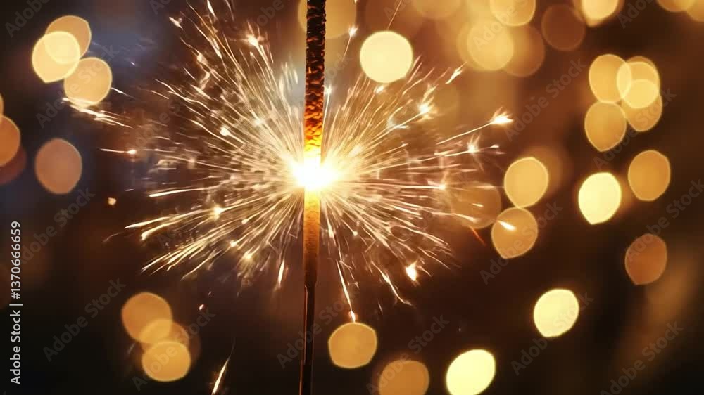 Poster sparkler igniting with bright sparks against a background of soft bokeh lights perfect for celebrati