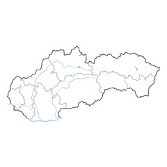 Slovakia map with regions and waterways