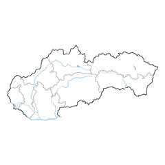 Slovakia map with regions and waterways