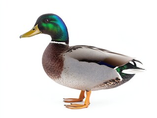 Obraz premium Standing Male Mallard Duck Portrait with Iridescent Head Feathers and Details