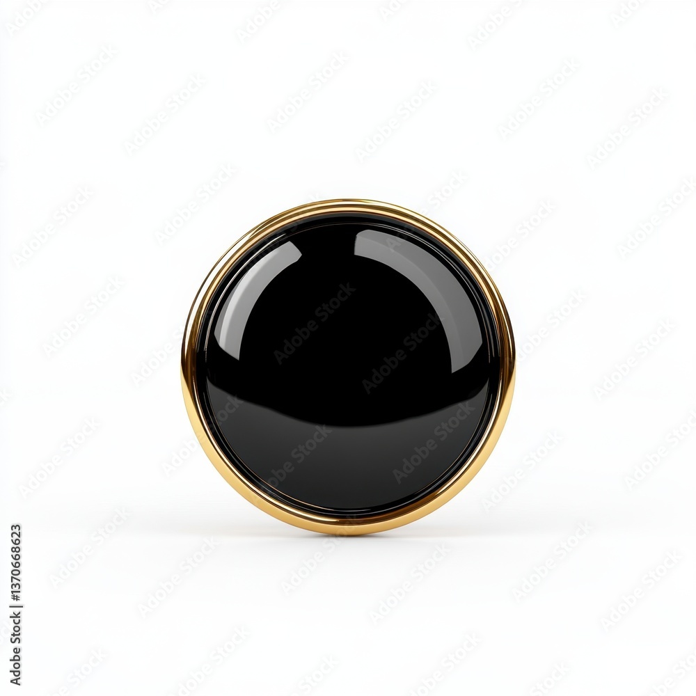 Aufkleber black and gold round button or emblem on white background. close up studio shot of a circular object