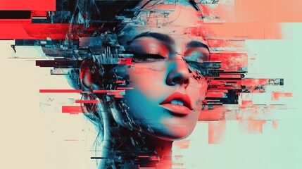 Digital woman, glitch art portrait