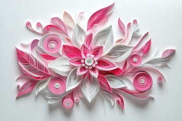 Obraz premium Detailed Paper Filigree Flower with Pink Accents on White Delicate, Artistic