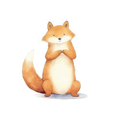 fox stretching cute watercolors illustration on white background