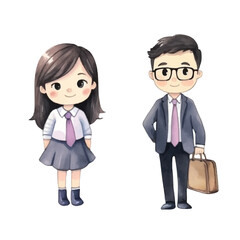girl businessman cute watercolors illustration on white background