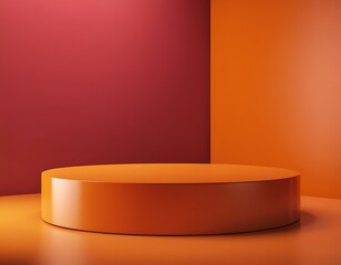 Orange product display or podium pedestal on advertising background with blank backdrops. 3D rendering.display, minimal, platform, presentation, product, promotion, stage,6