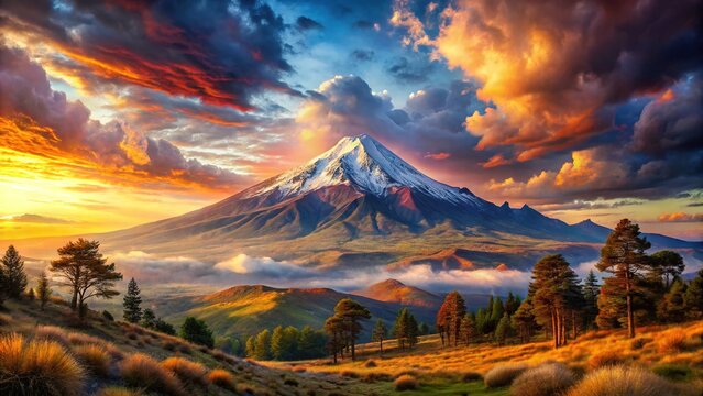 Izta Popo Volcano Painting Mountain Landscape