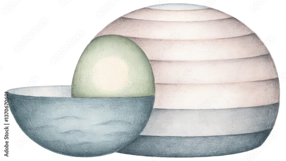 Poster soft shapes and colors create serene environment with abstract forms and gentle hues. clip art isola