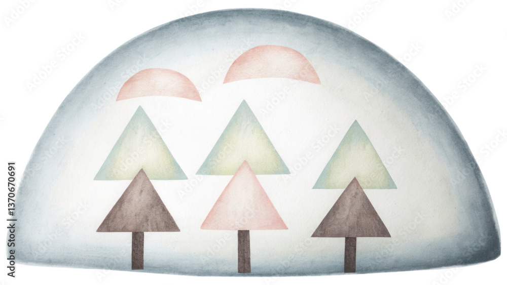 Aufkleber serene environment featuring abstract trees in soft pastel colors evokes tranquility. clip art isola