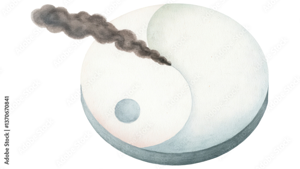 Poster serene environment with circular design featuring contrasting elements and smoke. clip art isolated 