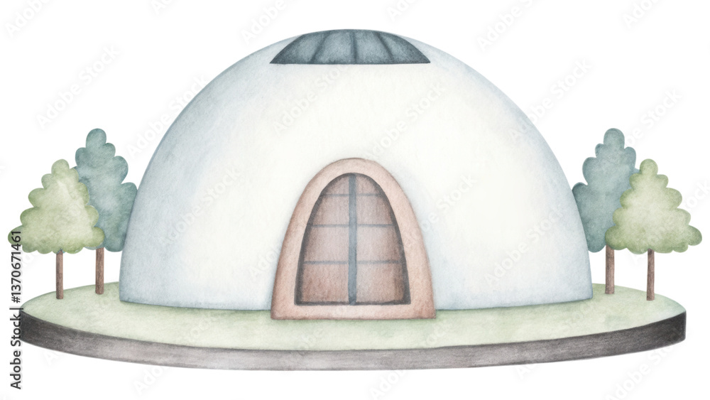 Aufkleber modern dome structure surrounded by trees creates serene environment. clip art isolated on transpare