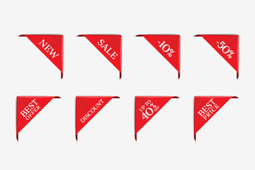 set of red sale label with discount offer. promotion label design. isolated vector tag design.