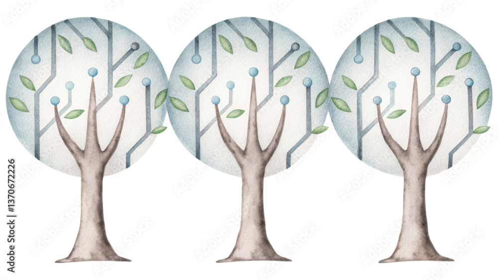Aufkleber beautiful trees in serene environment with soft colors and delicate leaves. clip art isolated on tra