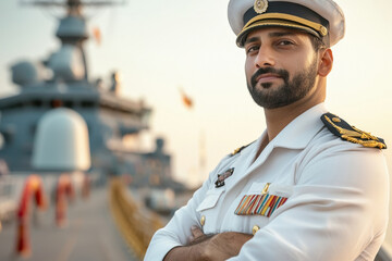 Indian navy captain standing confidently