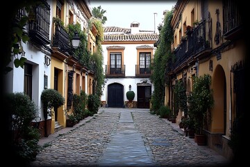 Obraz premium Cobblestone Alley with Spanish Courtyard.