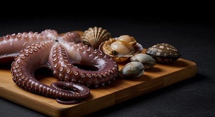 Naklejka premium Delicious Seafood Platter: Octopus and Assorted Shellfish