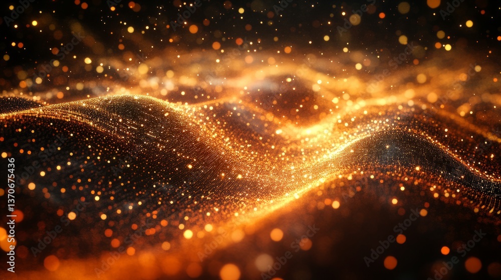 Poster 3d abstract visualization of data, with glowing particles and waves of information flowing across th