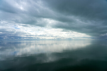 beautiful reflection on lake Balaton in Balatonvilagos Hungary