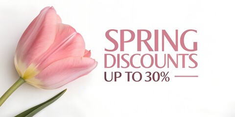 Pink Tulip Flower with Spring Discounts Text  