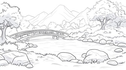 Fototapeta premium Peaceful Asian Landscape with Bridge